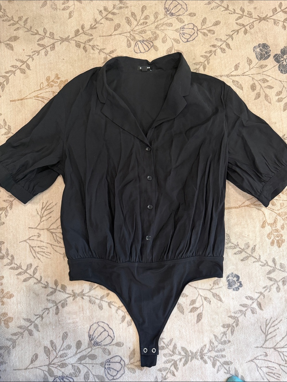 Express Black Short-Sleeve Button-Front Collared Bodysuit